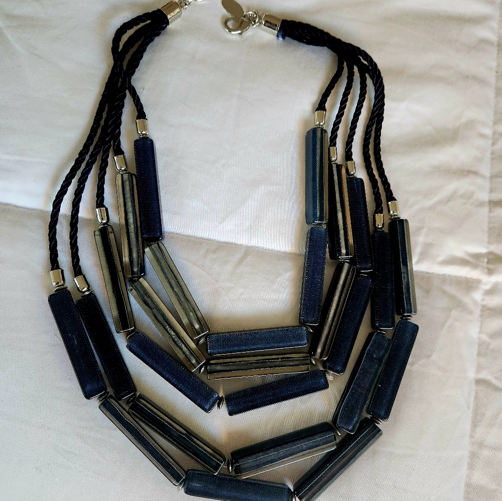 Chicos Statement Necklace in Navy & Silver